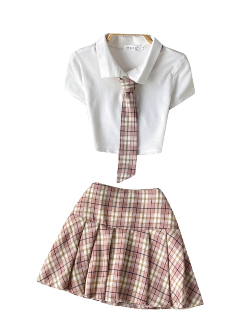 College style plaid tops spicegirl pleated skirt a set