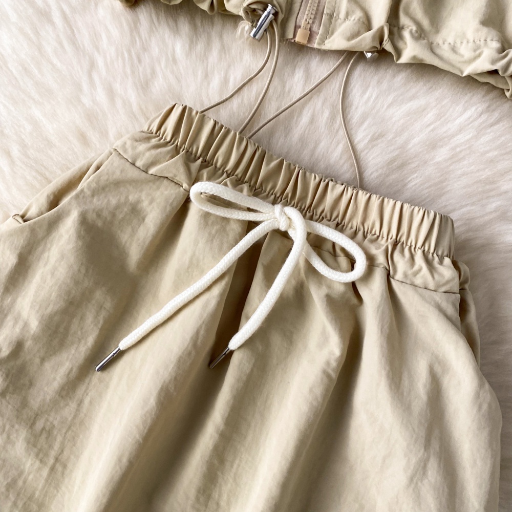 Zip pinched waist tops short sleeve skirt a set for women