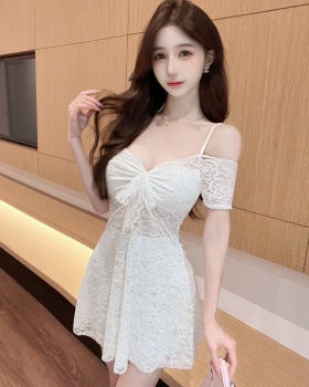 V-neck lace perspective splice sexy slim sling low-cut dress