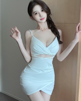 Package hip sling splice low-cut sexy gauze dress