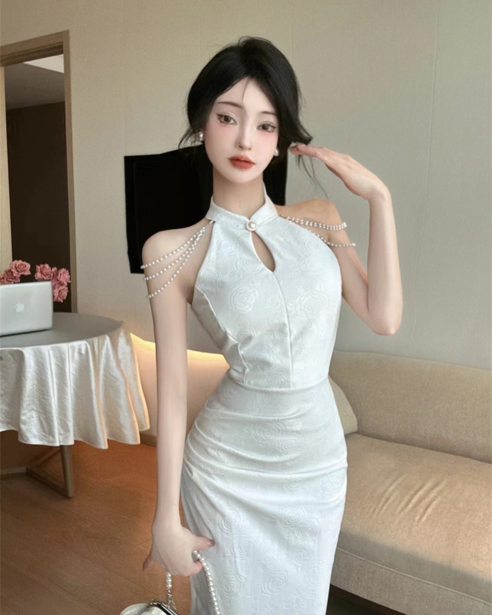 Chinese style cheongsam sleeveless dress for women