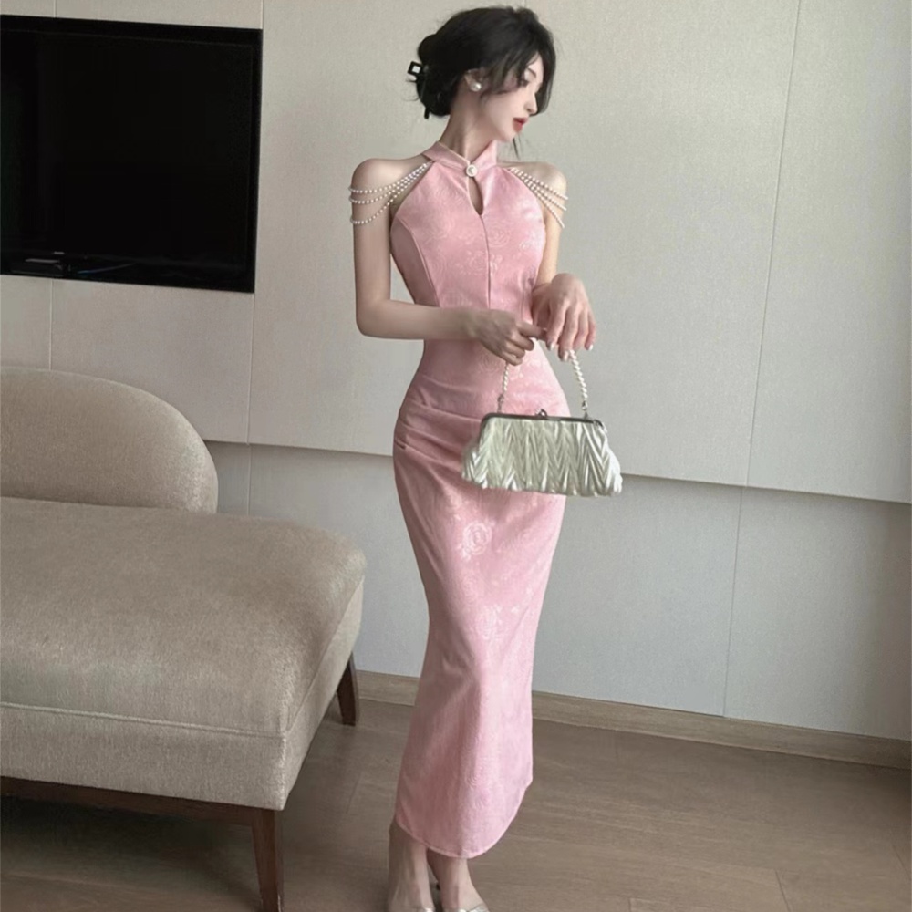 Chinese style cheongsam sleeveless dress for women