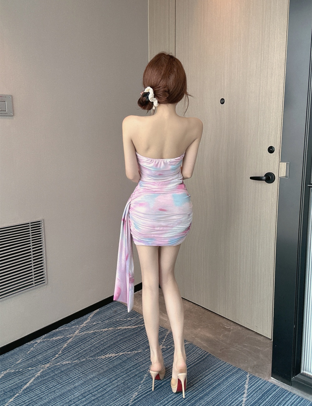 Bottoming wrapped chest sexy package hip gauze printing dress