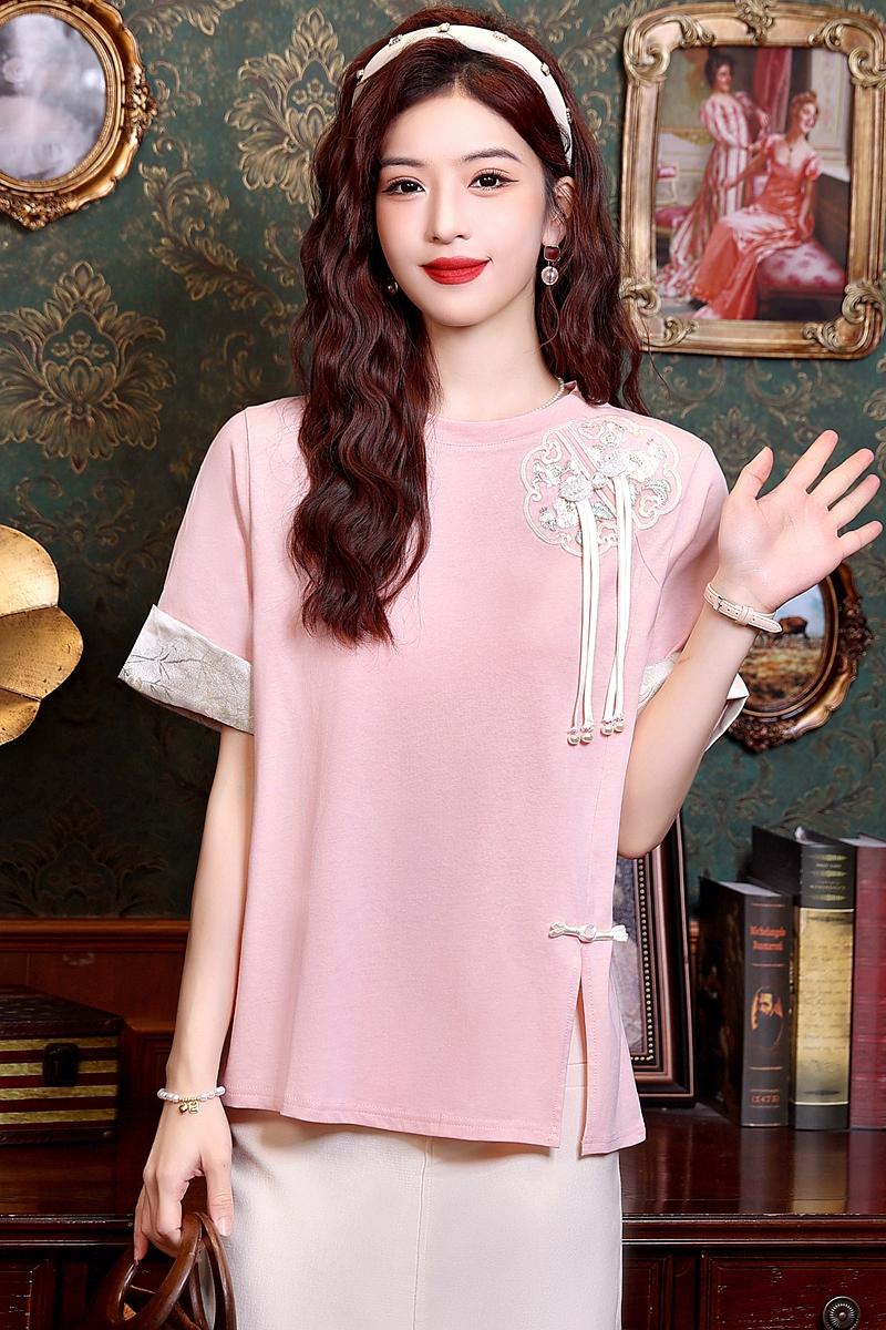 Short sleeve summer tops pink light T-shirt for women