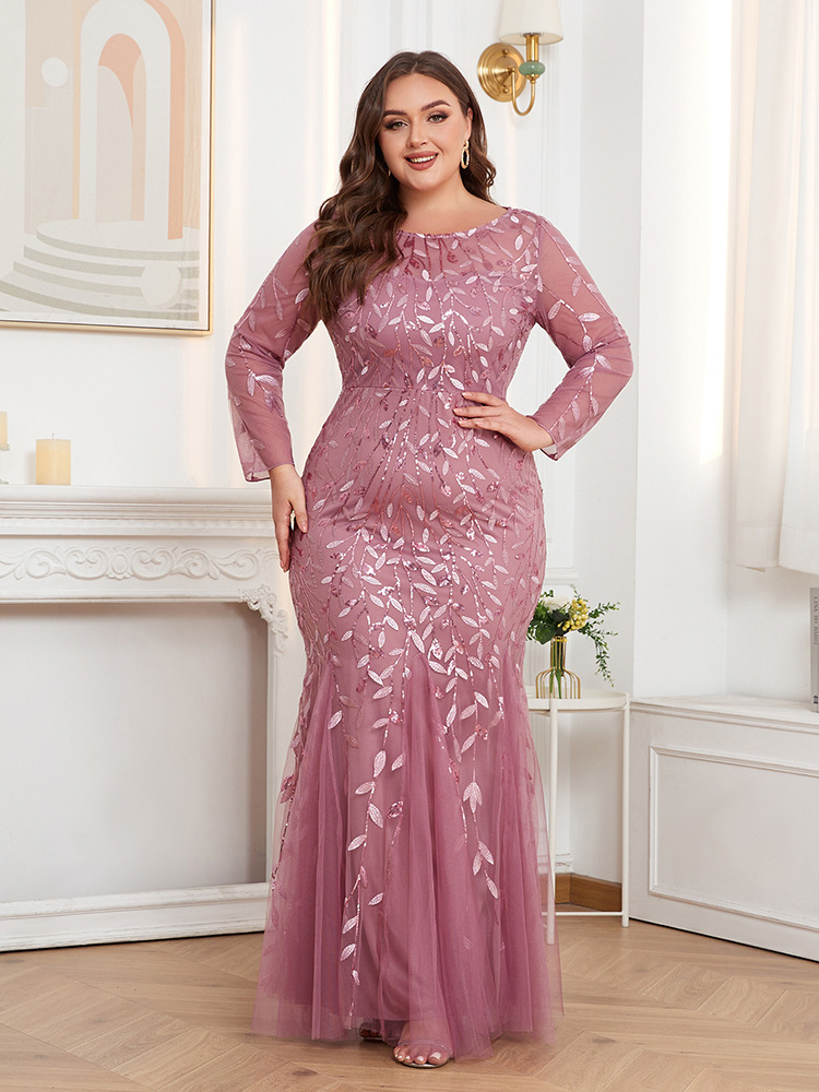 Embroidery mermaid long dress lined evening dress