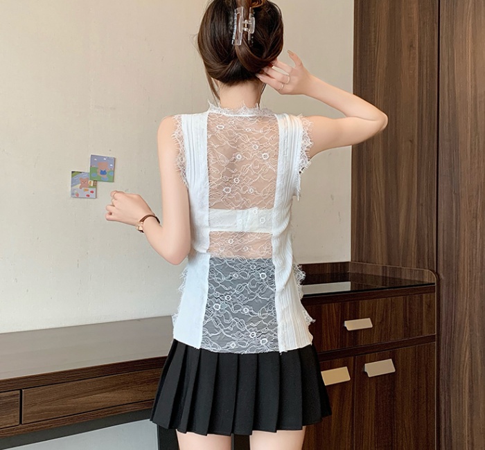 Knitted stitching silk vest summer Chinese style halter tops