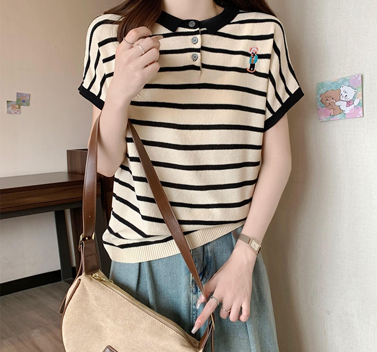 Ice silk chanelstyle knitted summer mixed colors T-shirt