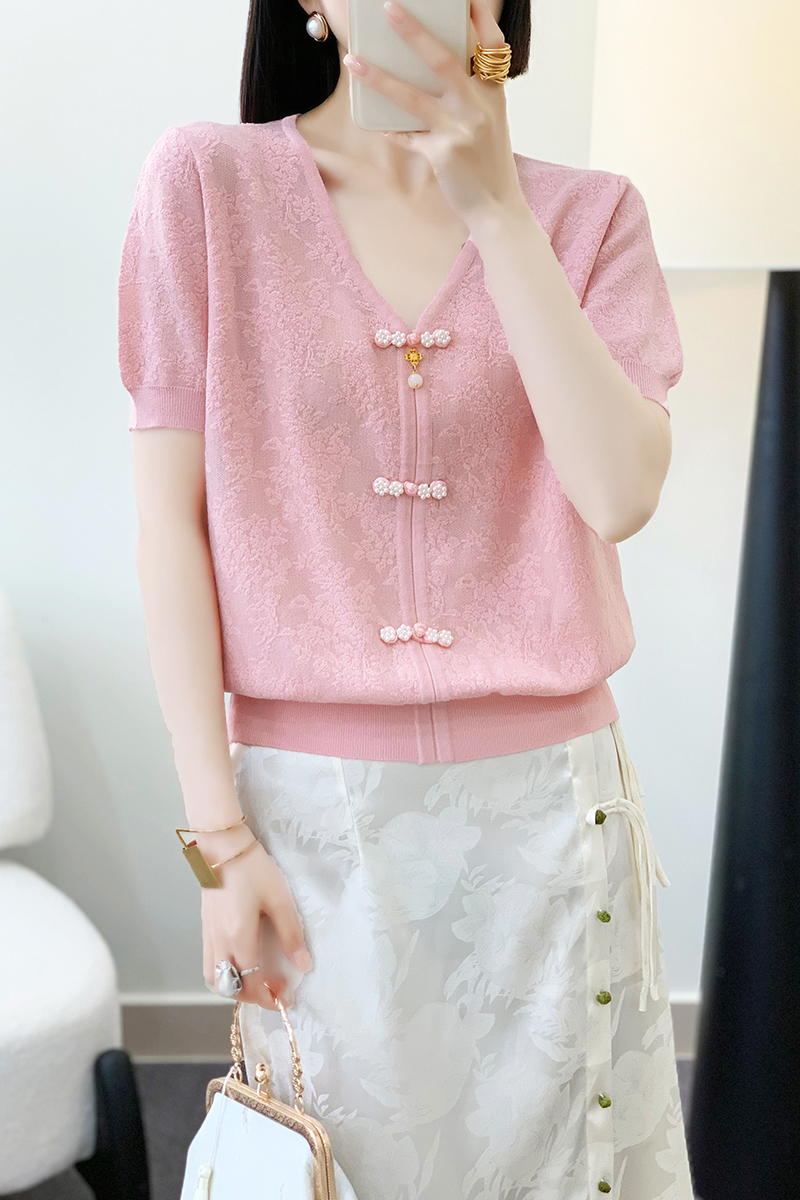 Summer Chinese style tops pullover V-neck sweater