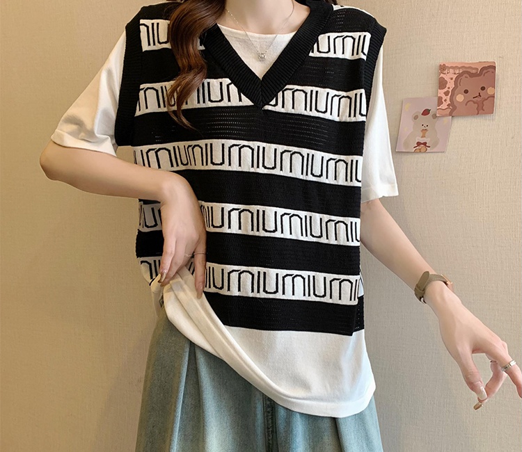 Summer knitted mixed colors T-shirt for women