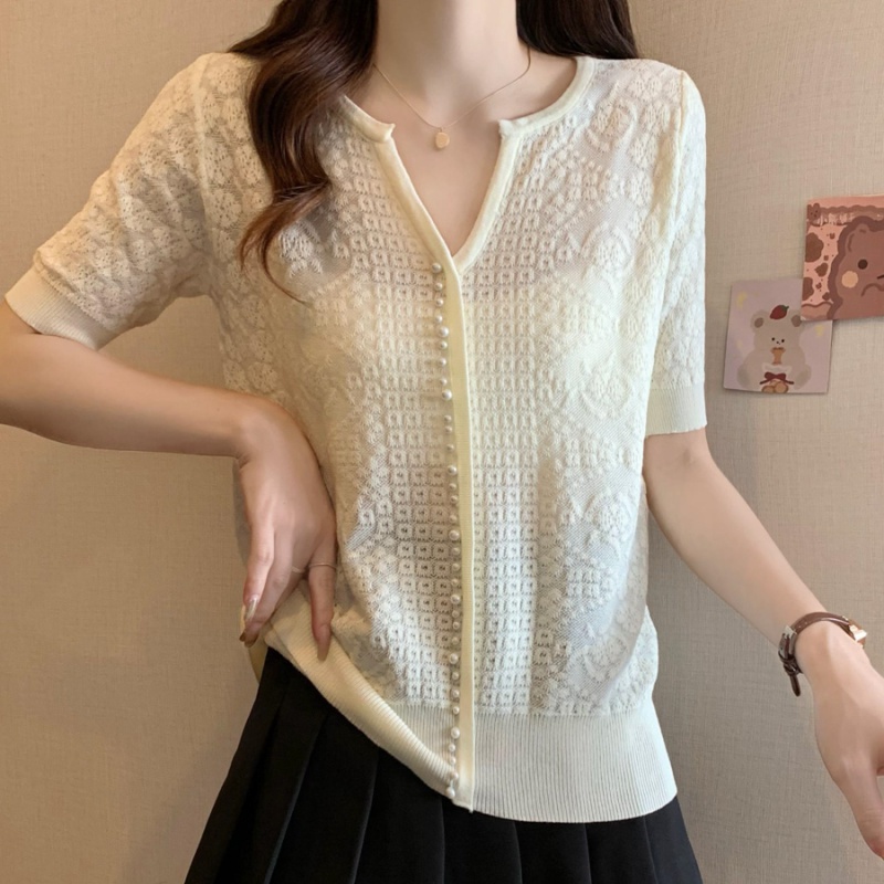 Summer organza T-shirt knitted thin shirts for women