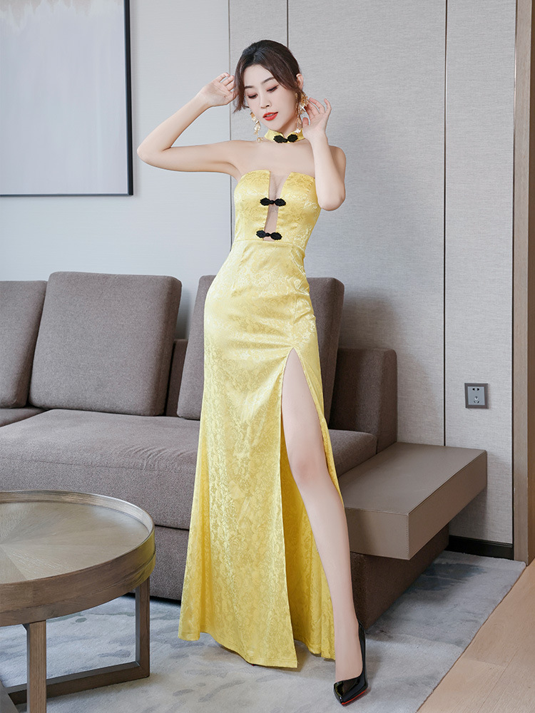 Night show long dress split package hip cheongsam for women