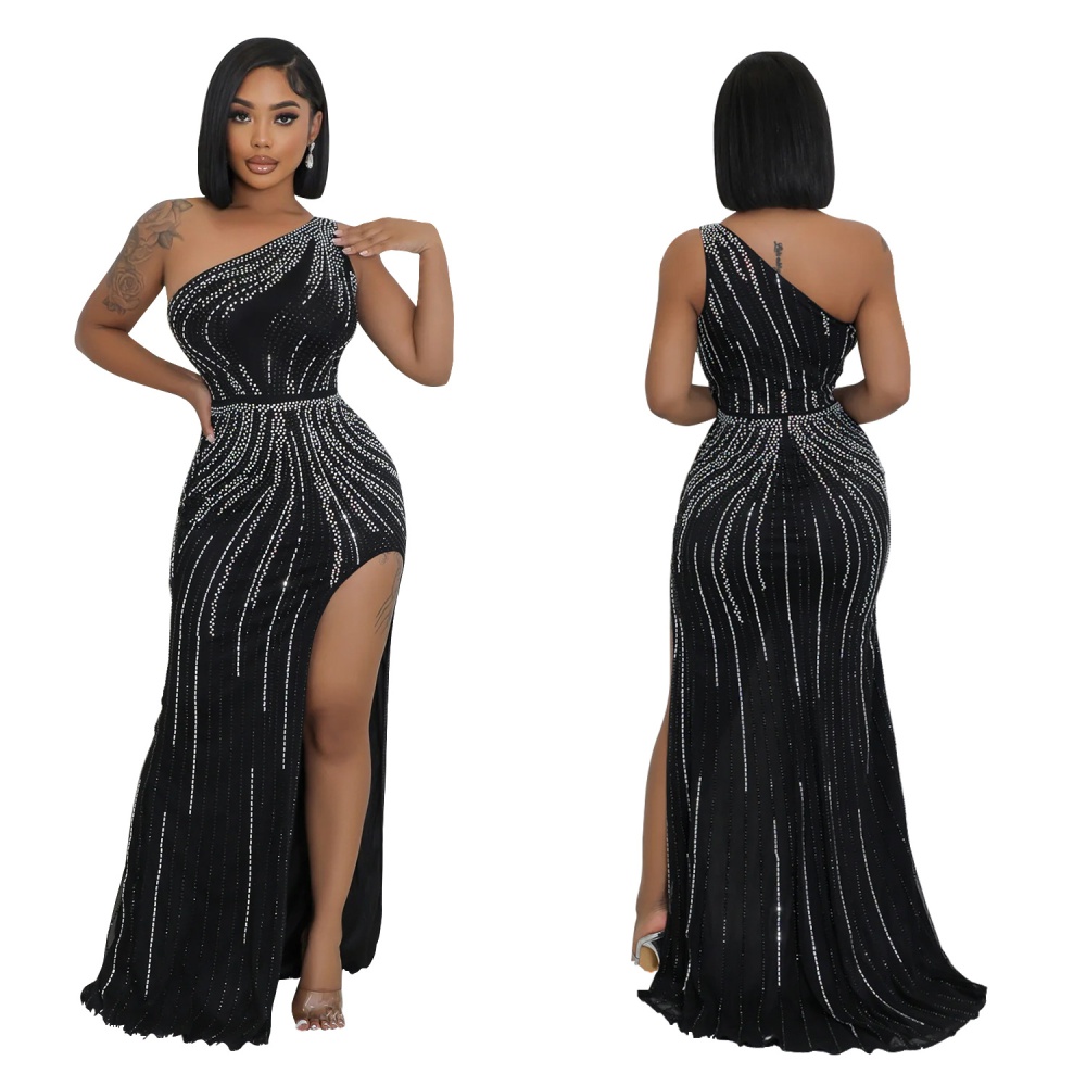 European style fashion sexy rhinestone long dress