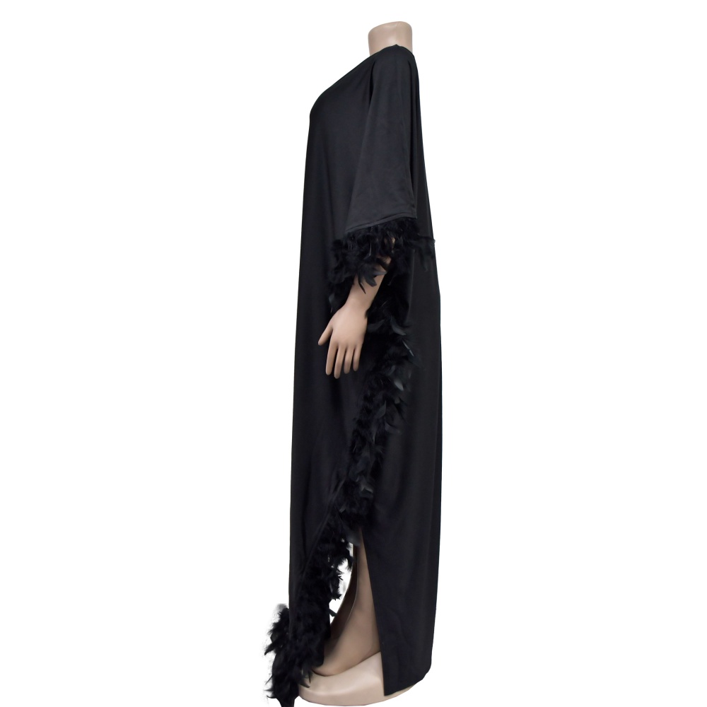 V-neck fashion dress feather long dress for women