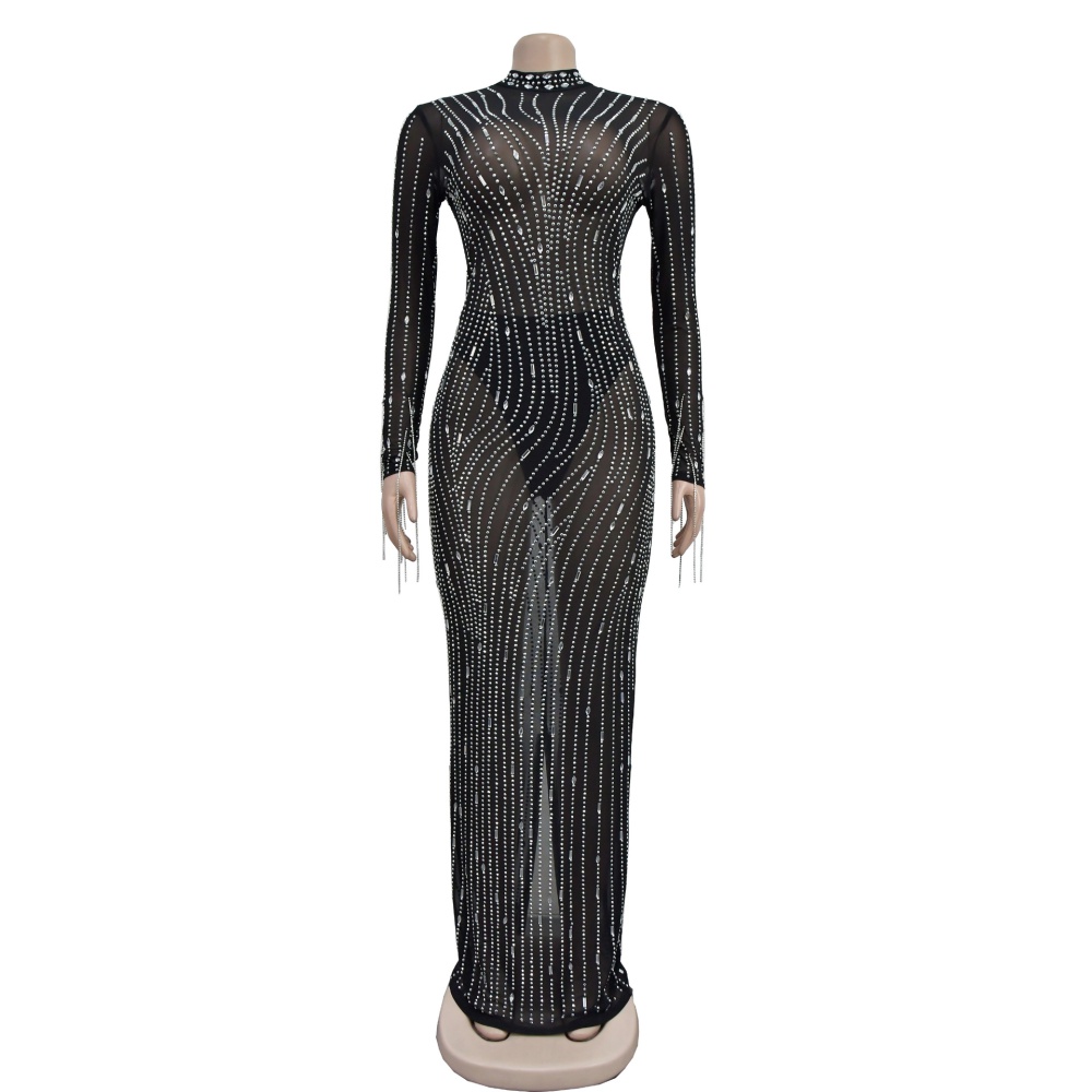 Gauze fashion pure long rhinestone dress for women