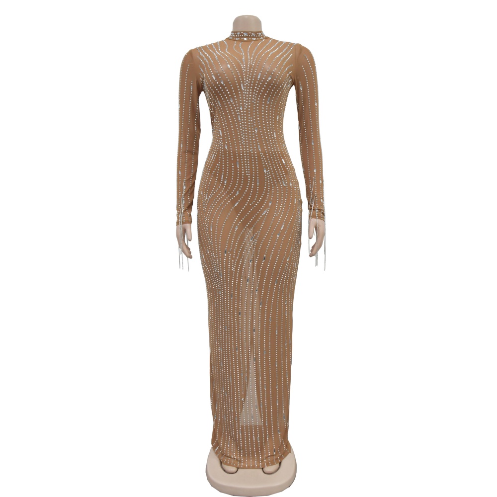 Gauze fashion pure long rhinestone dress for women