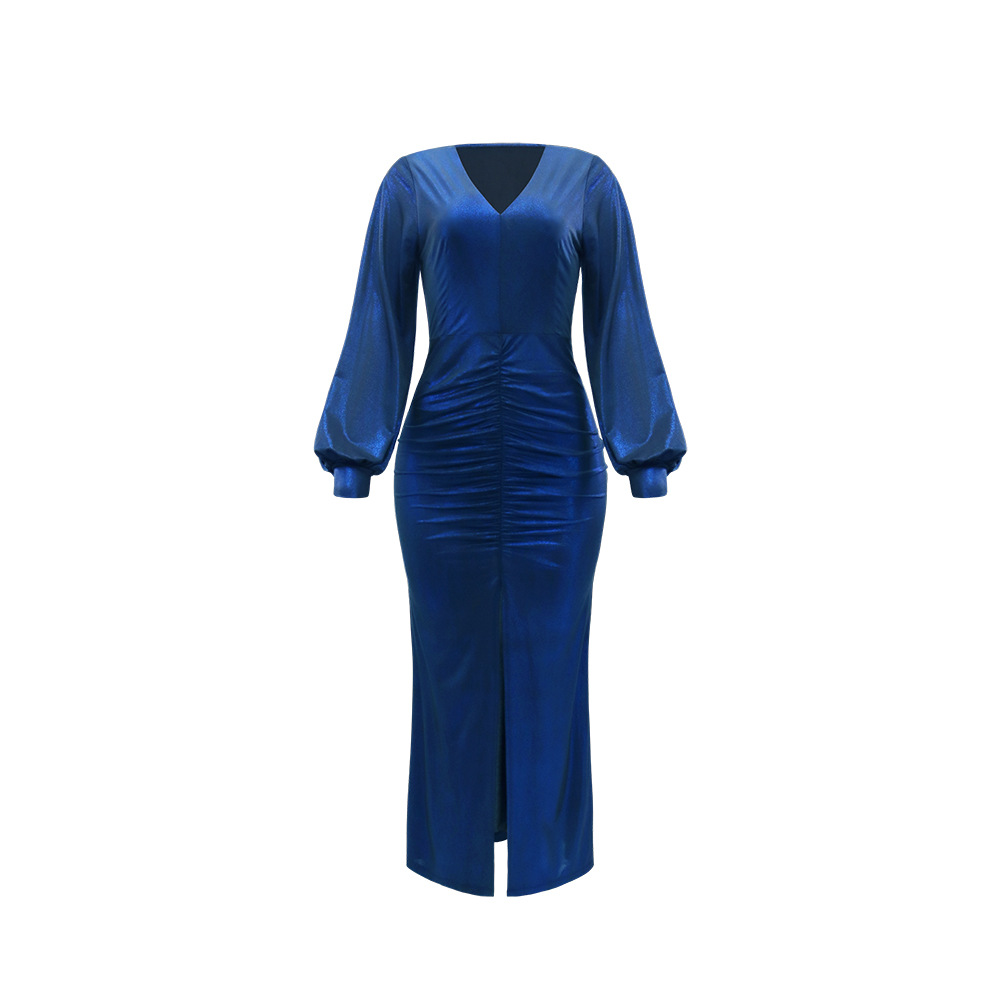 High split evening dress puff sleeve dress for women