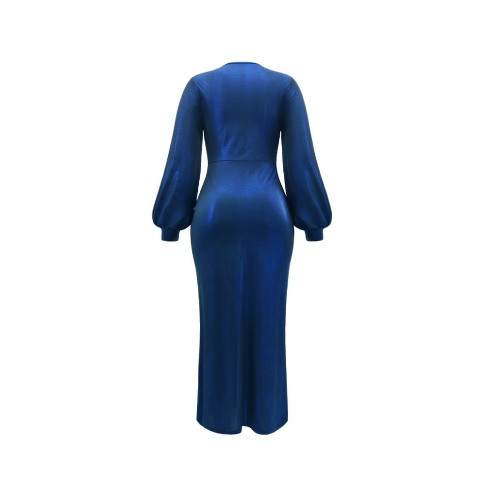 High split evening dress puff sleeve dress for women