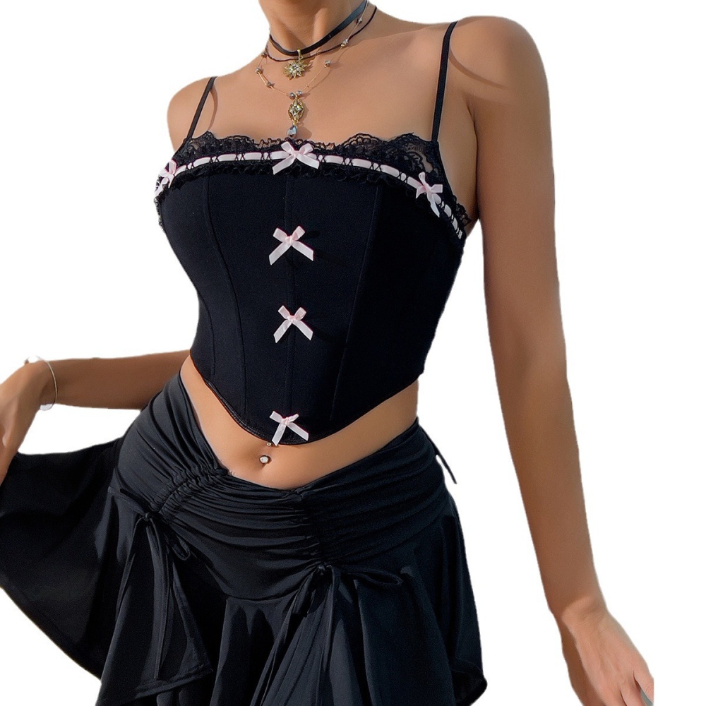 Low-cut bow lace sling fashion spicegirl vest