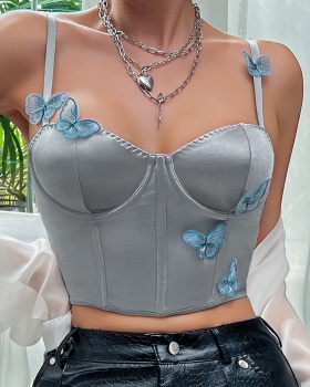 Navel sling butterfly halter rims embroidery sexy vest