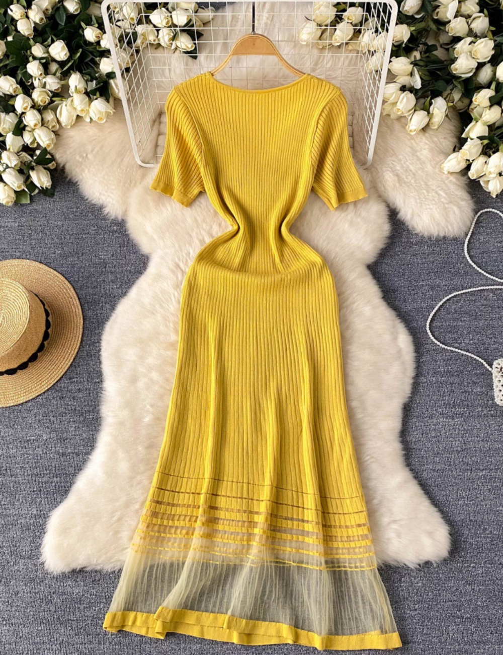 Splice temperament long dress gauze summer dress for women