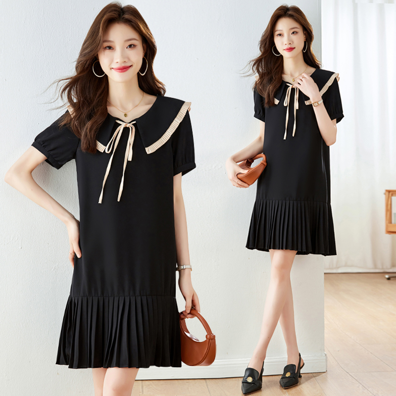 Slim France style Hepburn style bow A-line doll collar dress