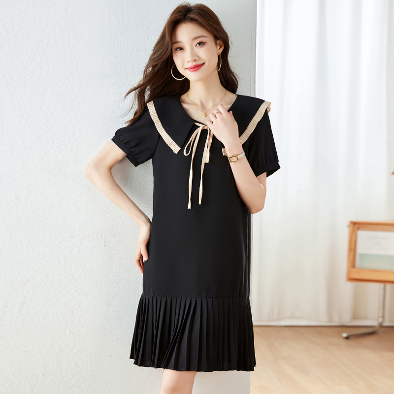 Slim France style Hepburn style bow A-line doll collar dress