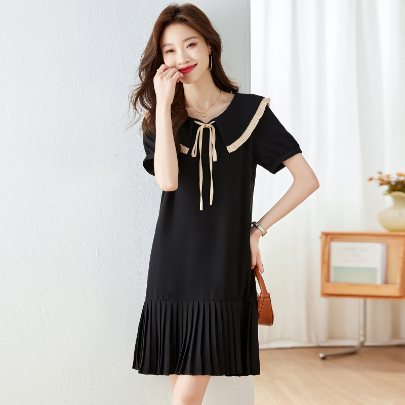 Slim France style Hepburn style bow A-line doll collar dress