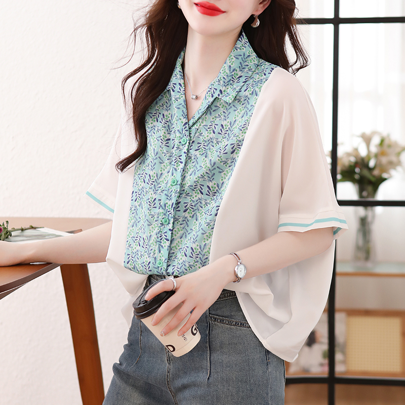 Mixed colors bat sleeve shirt printing loose tops