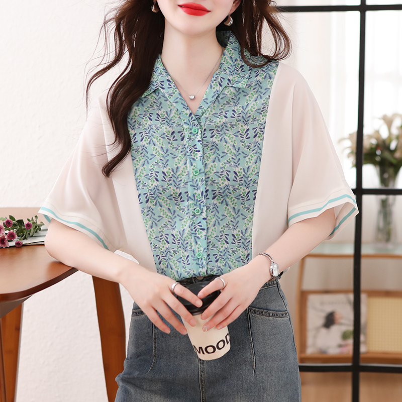 Mixed colors bat sleeve shirt printing loose tops