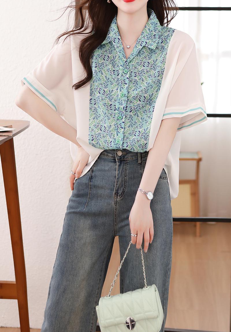 Mixed colors bat sleeve shirt printing loose tops