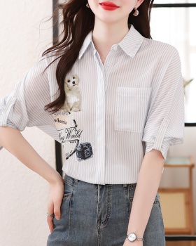 Lovely lapel shirt short sleeve tops for women