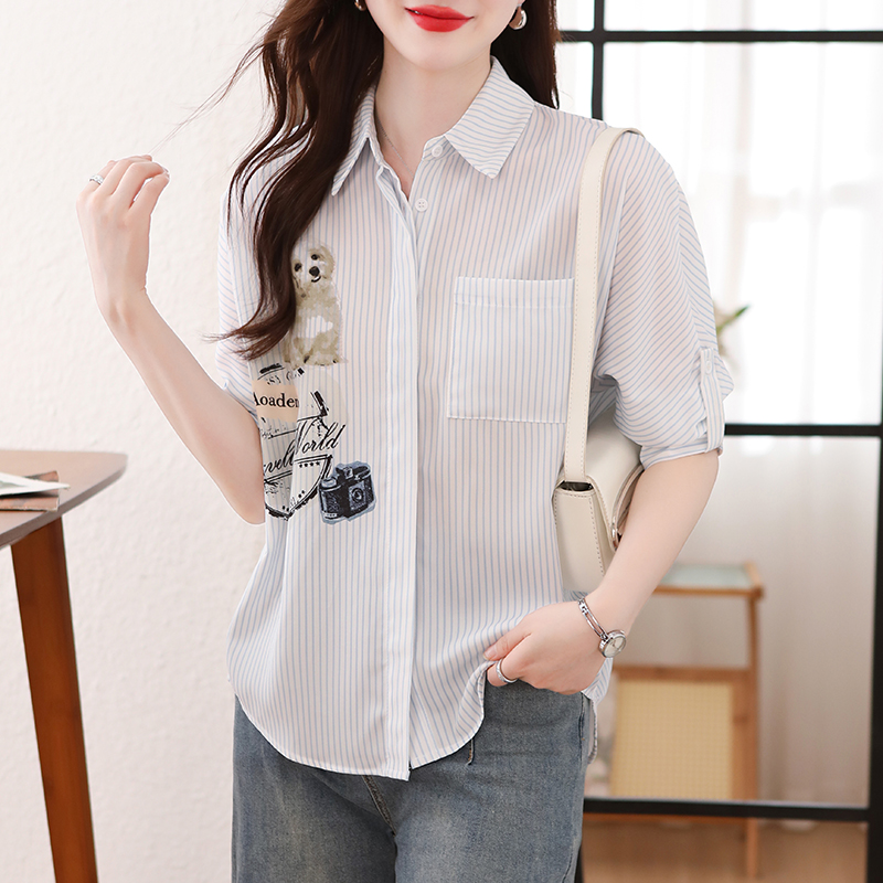 Lovely lapel shirt short sleeve tops for women