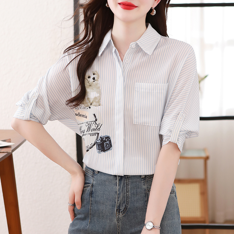 Lovely lapel shirt short sleeve tops for women