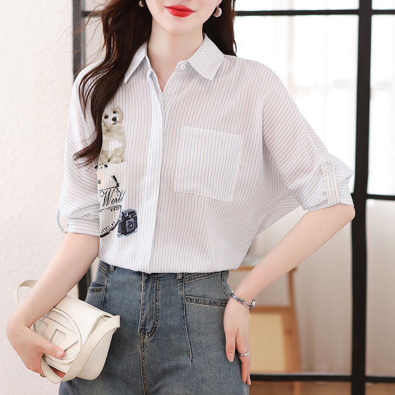 Lovely lapel shirt short sleeve tops for women