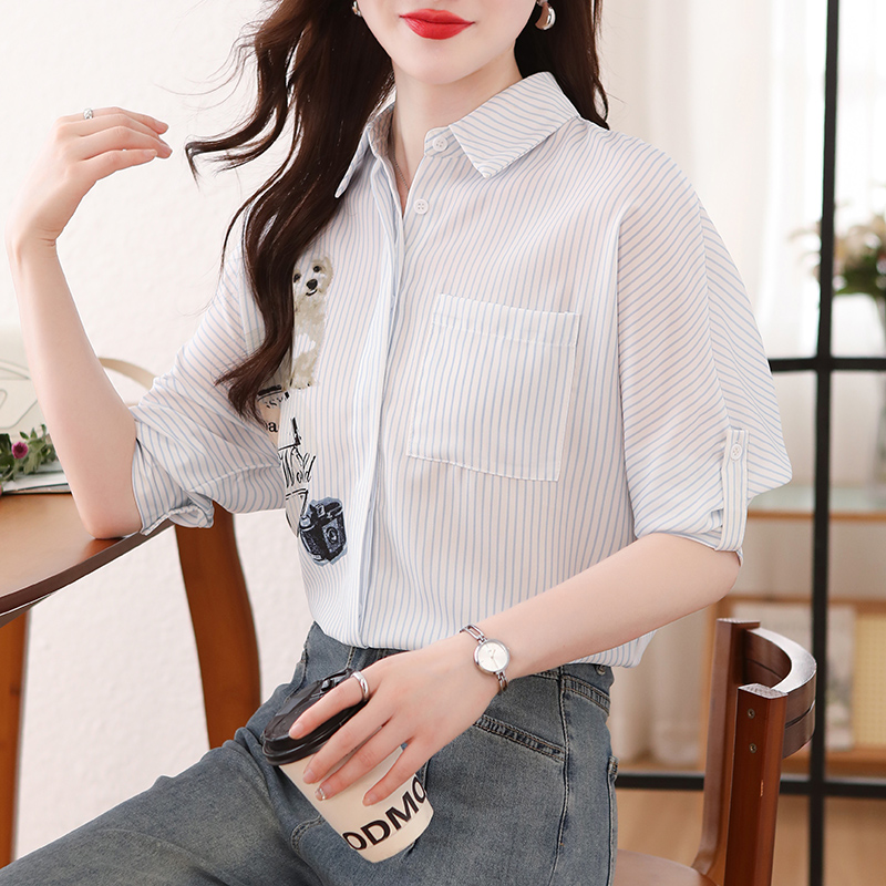 Lovely lapel shirt short sleeve tops for women