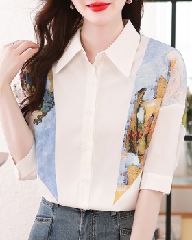 Loose summer splice tops white short sleeve shirt for women