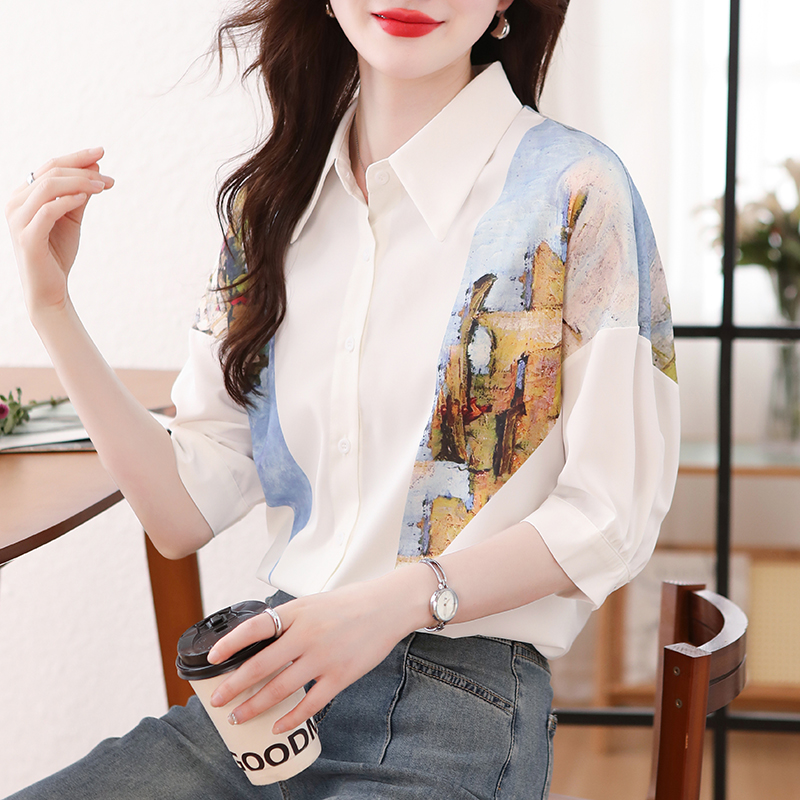 Loose summer splice tops white short sleeve shirt for women