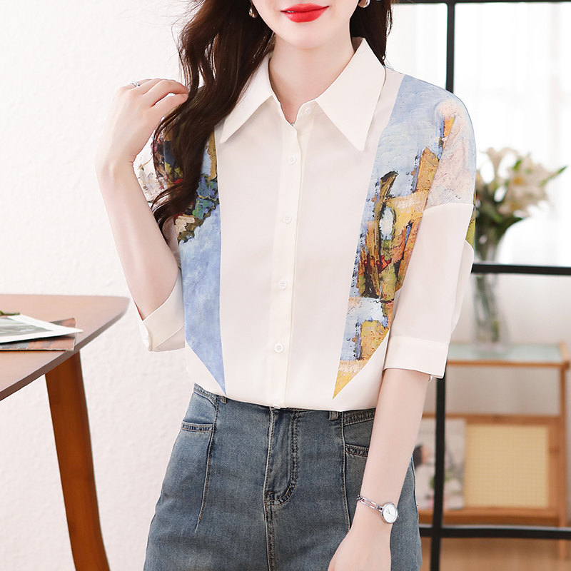 Loose summer splice tops white short sleeve shirt for women