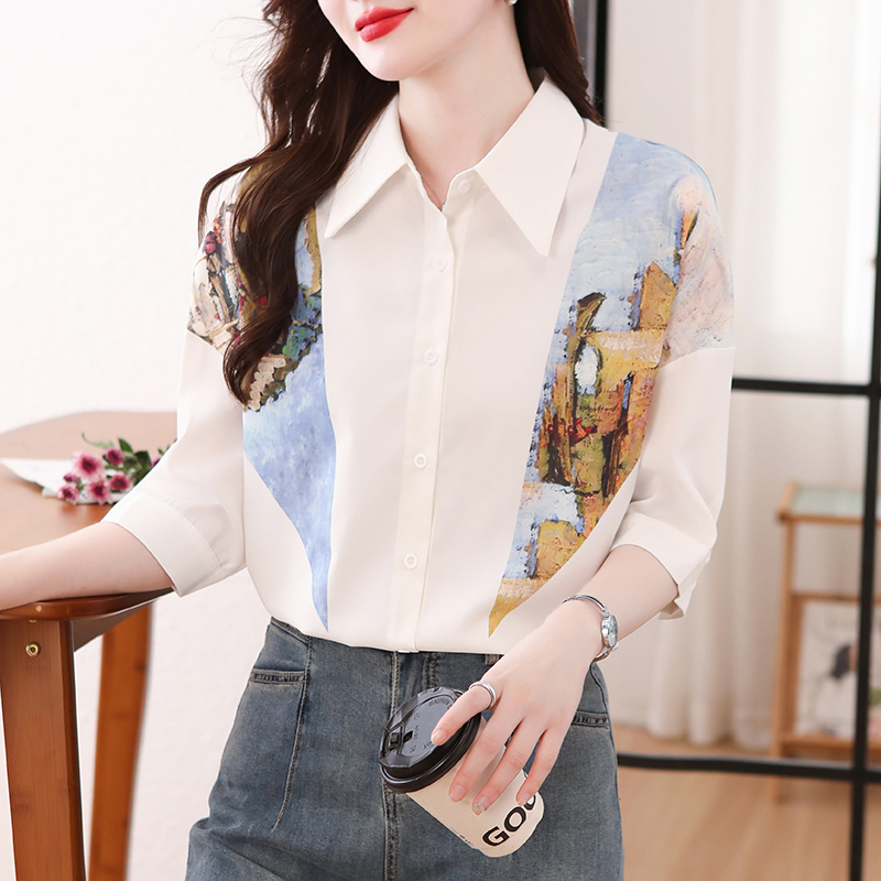 Loose summer splice tops white short sleeve shirt for women