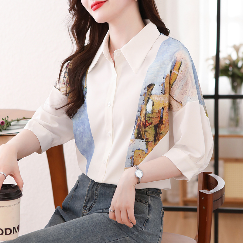 Loose summer splice tops white short sleeve shirt for women