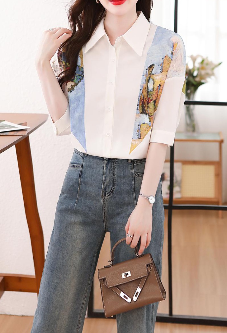 Loose summer splice tops white short sleeve shirt for women