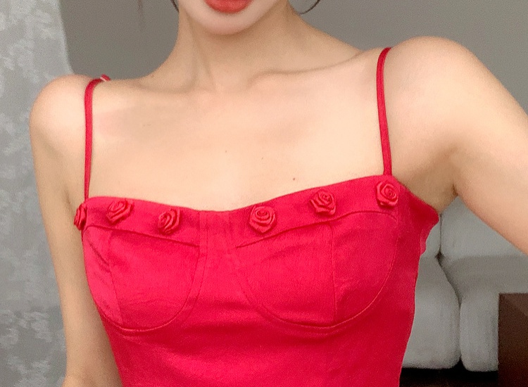 France style satin sling tops red short vest for women