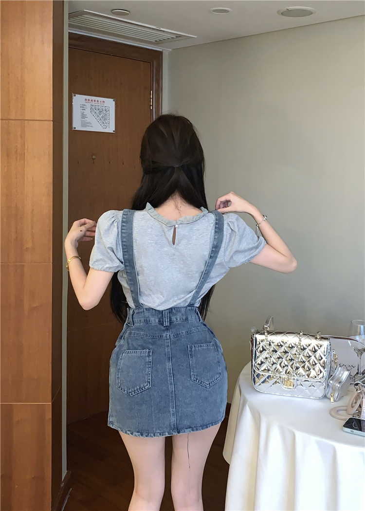 A-line bow strap dress all-match washed T-shirt for women