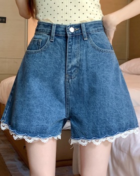 Korean style retro jeans embroidery splice shorts for women