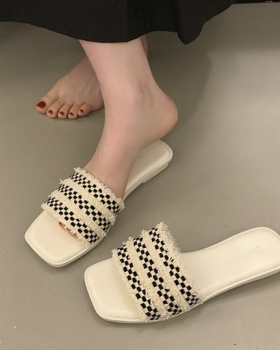 Square head flat slippers Casual shoes for women