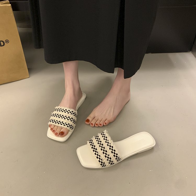 Square head flat slippers Casual shoes for women