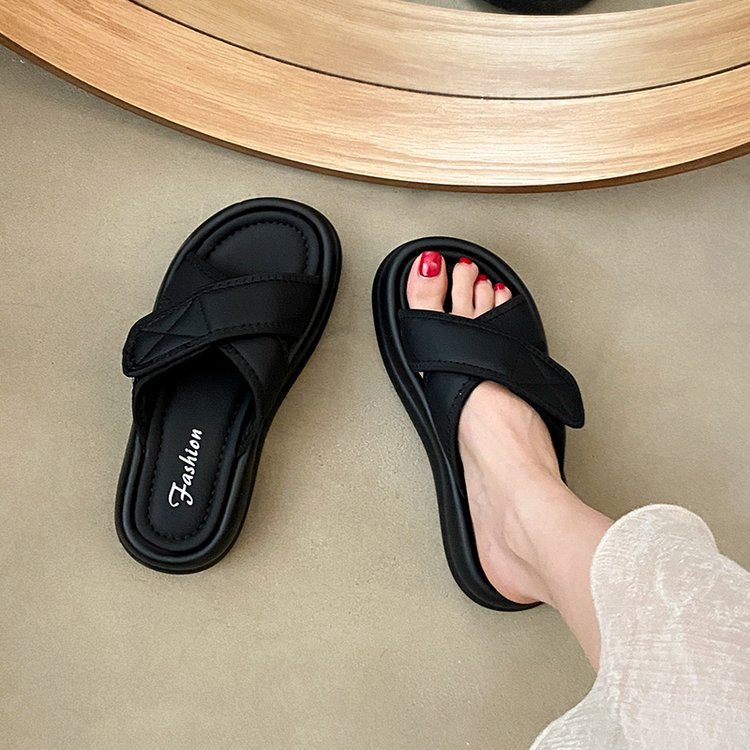 Fish mouth sandy beach shoes thick crust slippers for women