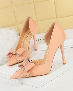 Banquet bow shoes low fine-root high-heeled shoes for women