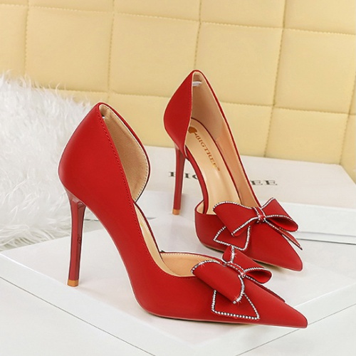 Banquet bow shoes low fine-root high-heeled shoes for women