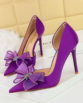 Hollow bow pointed wedding shoes fine-root low shoes for women